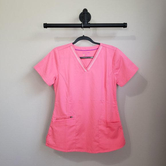 Purple Label by Healing Hands Pink Jasmine V-Neck Stretch Solid Scrub Top Small - Picture 3 of 12